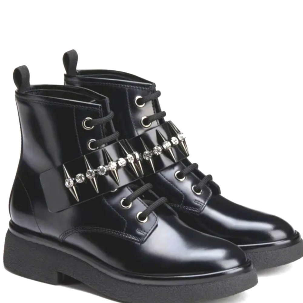 AGL Black Combat Boots Rhinestone Spike 8.5 READ
